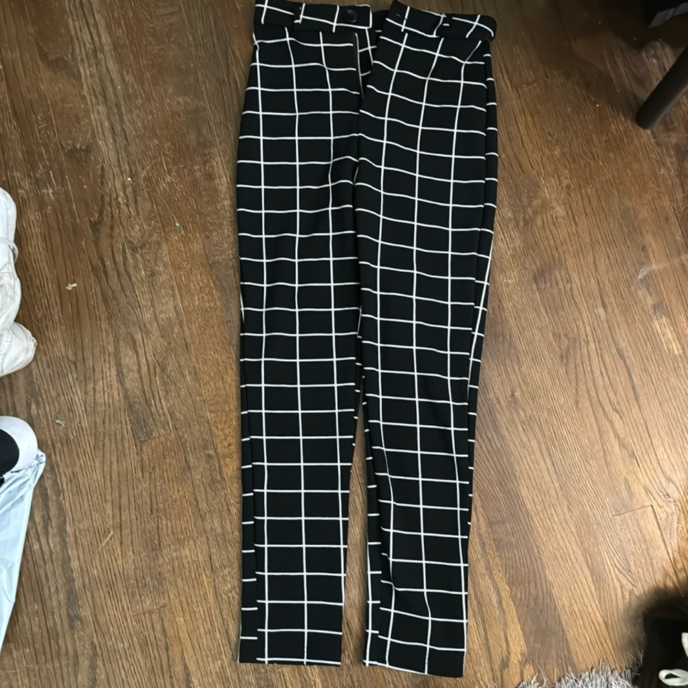 Plaid black and white work pants